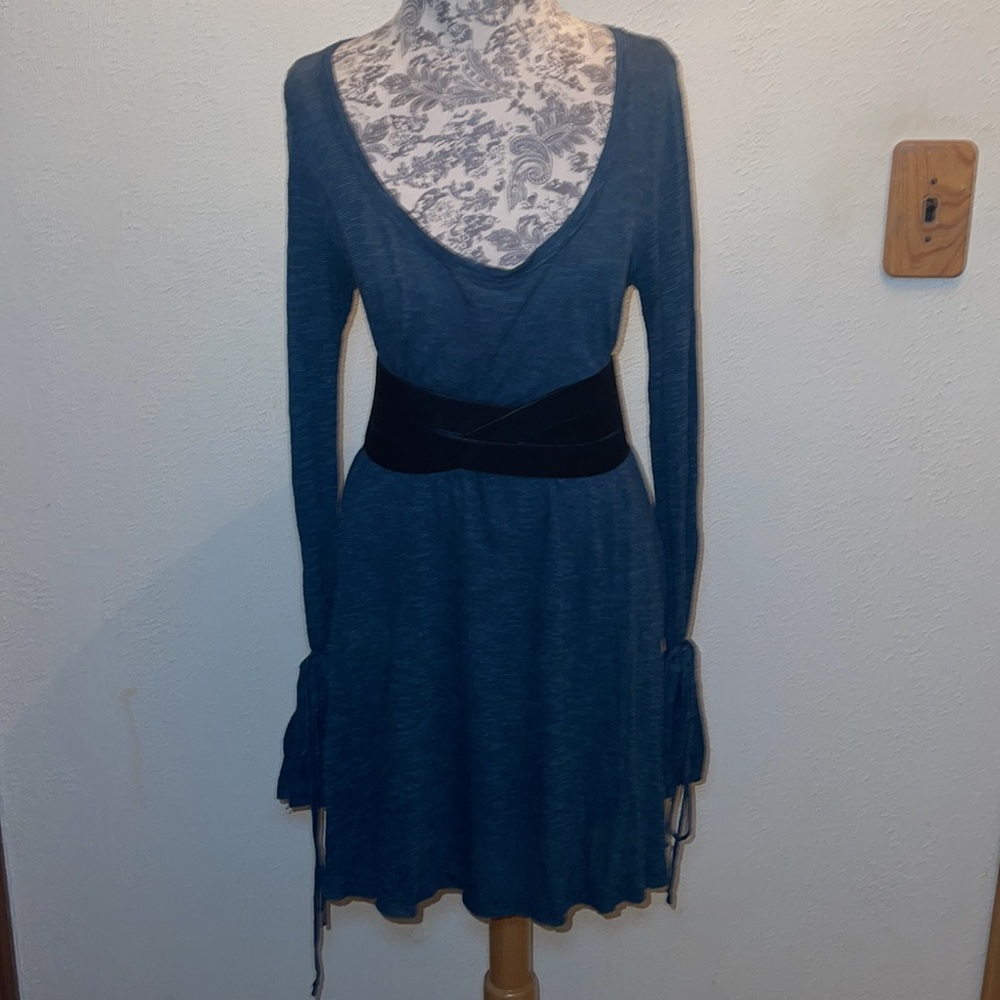 Free People Beach Long Sleeve Tie Sleeve Stripped Dress